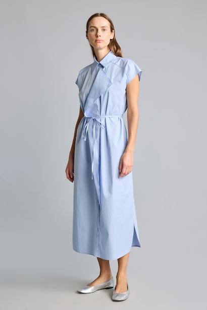 Shirt Collar Poplin Belted Maxi Dress