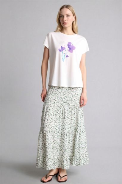 Kısa kollu Çiçek desenli Tişört