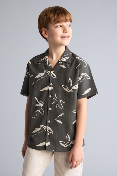 Boy Regular Fit Tropical Linen Look Shirt