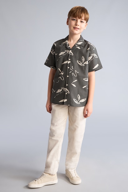 Boy Regular Fit Tropical Linen Look Shirt