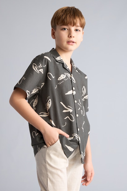 Boy Regular Fit Tropical Linen Look Shirt