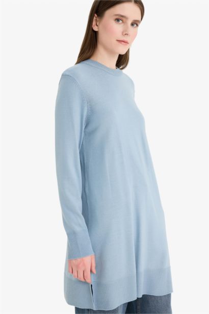 Regular Fit Slit Basic Long Sleeve Tunic