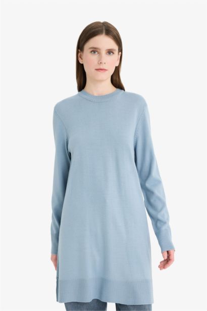 Regular Fit Slit Basic Long Sleeve Tunic