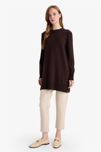 Regular Fit Slit Basic Long Sleeve Tunic