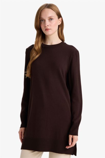 Regular Fit Slit Basic Long Sleeve Tunic