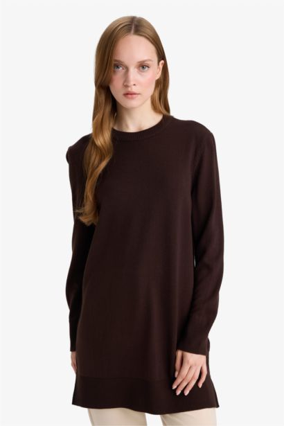 Regular Fit Slit Basic Long Sleeve Tunic