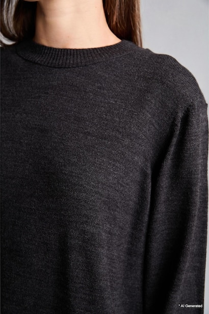 Regular Fit Crew Neck Anthracite Knit Tunic