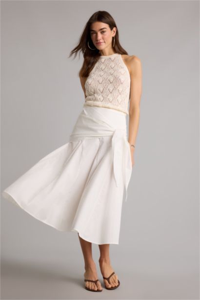 A Kesim Normal Bel Poplin Midi Etek