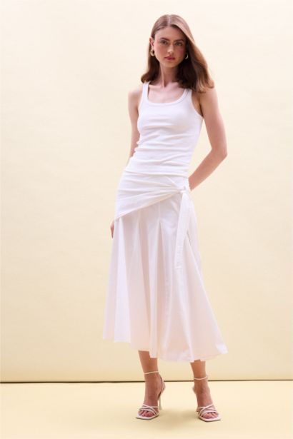 Afra x Defacto A-Line Regular Waist Poplin Midi Skirt