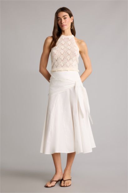 A Kesim Normal Bel Poplin Midi Etek