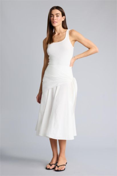 Afra x Defacto A-Line Regular Waist Poplin Midi Skirt