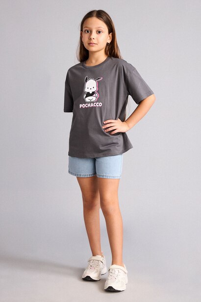 %100 Pamuk Pochacco Oversize Tişört Kız Çocuk