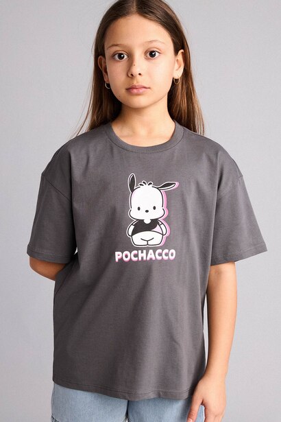 %100 Pamuk Pochacco Oversize Tişört Kız Çocuk