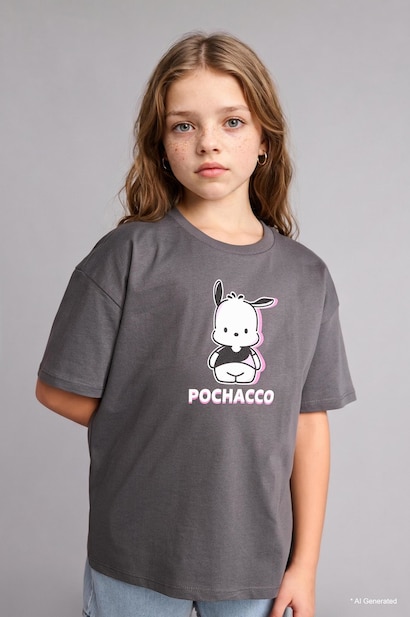 %100 Pamuk Pochacco Oversize Tişört Kız Çocuk