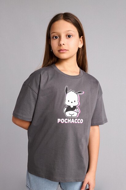 %100 Pamuk Pochacco Oversize Tişört Kız Çocuk