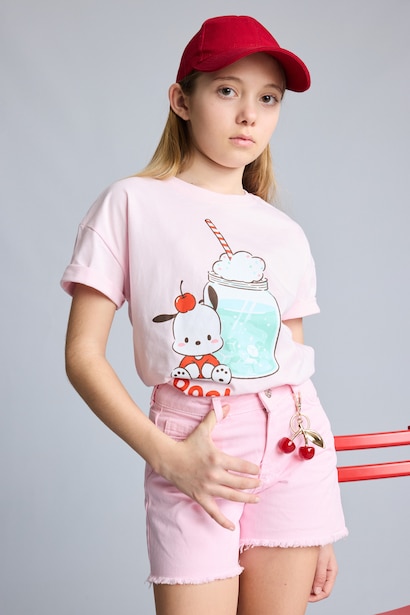 T-shirt Pochacco à col rond manches courtes Coupe décontractée pour fille