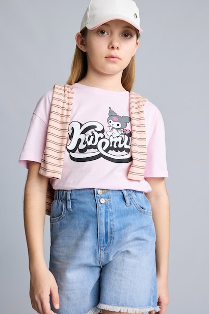 T-shirt Kuromi à col rond manches courtes Coupe décontractée pour fille