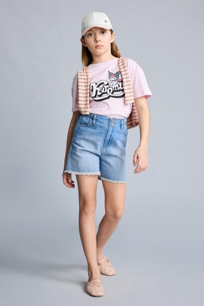 T-shirt Kuromi à col rond manches courtes Coupe décontractée pour fille