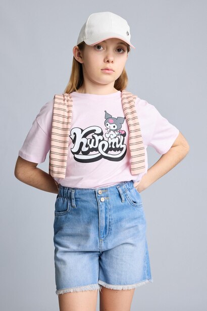 T-shirt Kuromi à col rond manches courtes Coupe décontractée pour fille