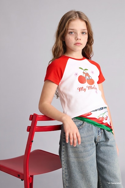 Fitted Kısa kollu Ribana Tişört Kız Çocuk
