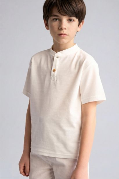 تيشيرت اولادي نص كم قصة عادية بياقة عالية