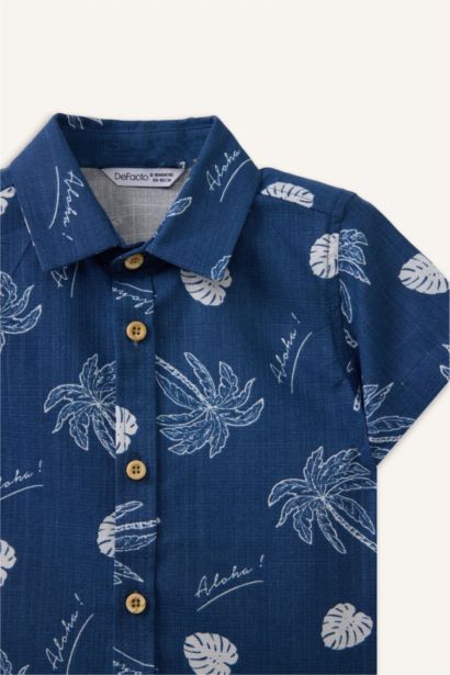 Baby Boy Oversize Fit Tropical Patterned Short Sleeve Shirt