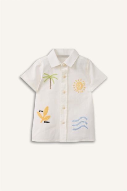 Baby Boy Oversize Fit Tropical Patterned Short Sleeve Shirt
