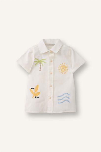Baby Boy Oversize Fit Tropical Patterned Short Sleeve Shirt