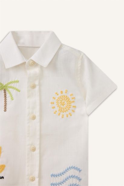 Baby Boy Oversize Fit Tropical Patterned Short Sleeve Shirt
