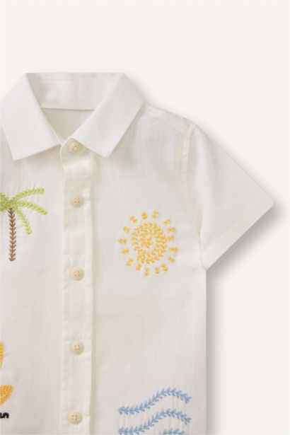 Baby Boy Oversize Fit Tropical Patterned Short Sleeve Shirt