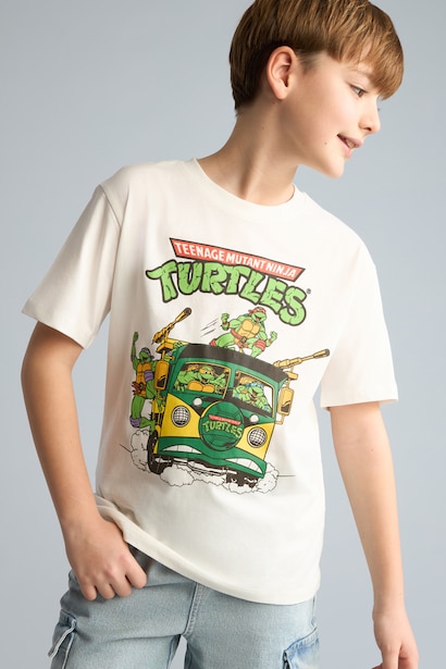 %100 Pamuk Nınja Turtles-Retro New Regular Fıt Bisiklet Yaka Kısa Kollu Tişört Erkek Çocuk