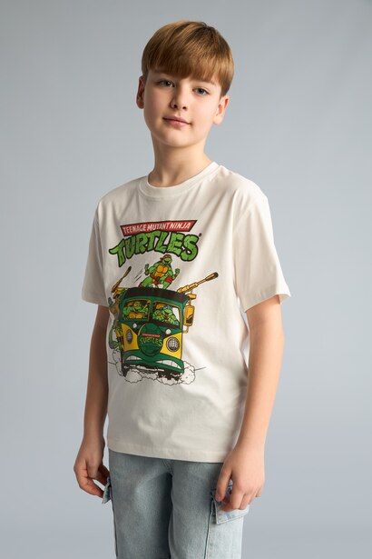 %100 Pamuk Nınja Turtles-Retro New Regular Fıt Bisiklet Yaka Kısa Kollu Tişört Erkek Çocuk