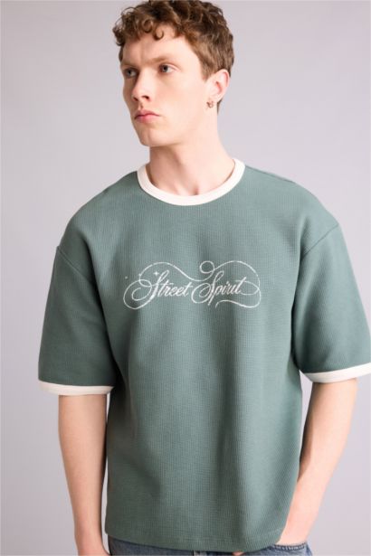 Boxy Fıt Baskılı Waffle  Tişört