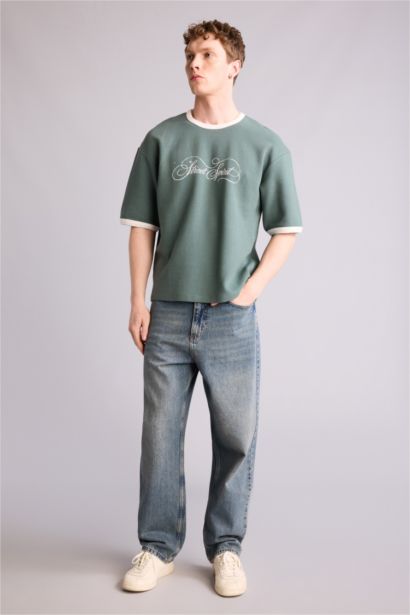 Boxy Fıt Baskılı Waffle  Tişört