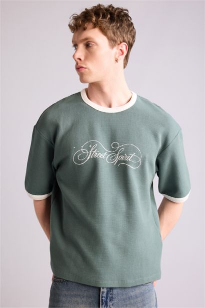 Boxy Fıt Baskılı Waffle  Tişört