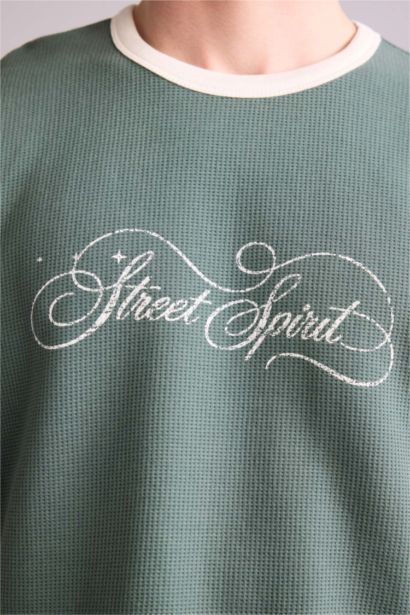 Boxy Fıt Baskılı Waffle  Tişört