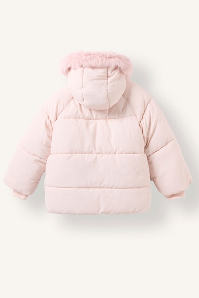 Kürklü Kapüşonlu Şişme Mont Kız Bebek