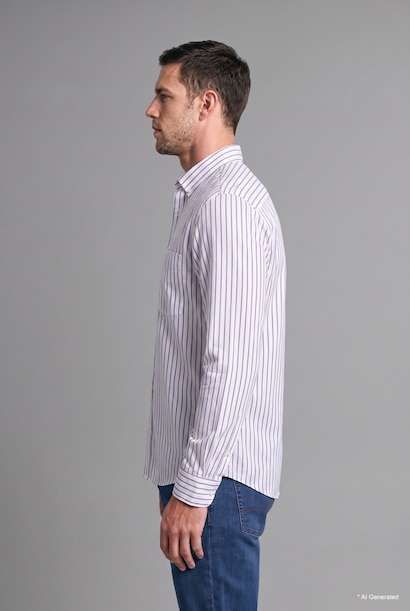 Regular Fit 100% Cotton Long-Sleeve Slub Poplin Shirt