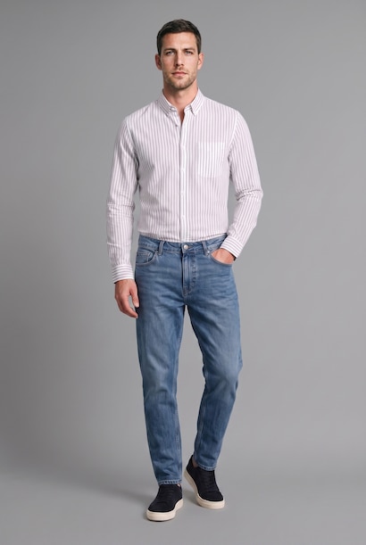 Regular Fit 100% Cotton Striped Long Sleeve Shirt