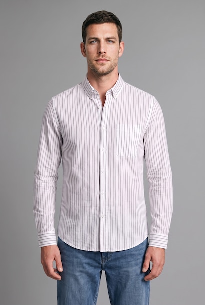 Regular Fit 100% Cotton Striped Long Sleeve Shirt