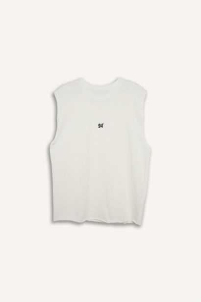 Boxy Fit Slogan Pattern Crew Neck Short Sleeve Tank Top