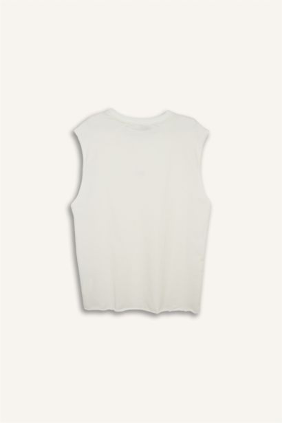 Boxy Fit Slogan Pattern Crew Neck Short Sleeve Tank Top