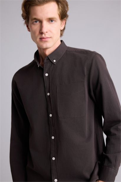 Regular Fıt Polo Yaka Pamuklu Uzun Kollu Gömlek