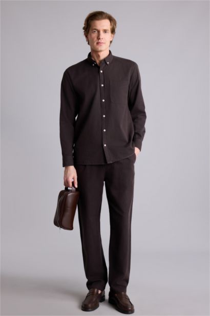 Regular Fıt Polo Yaka Pamuklu Uzun Kollu Gömlek