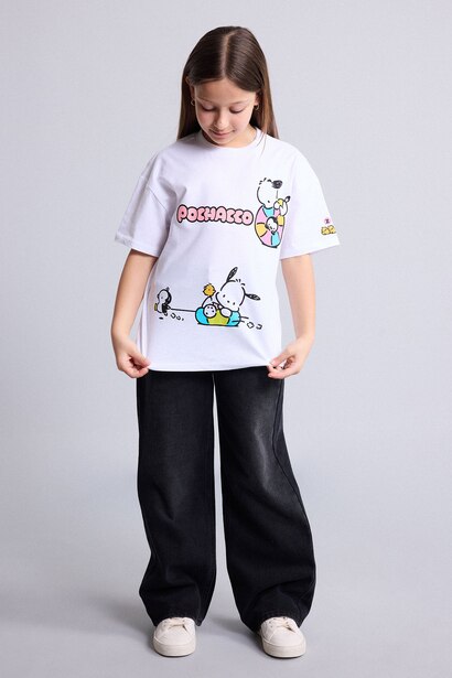 T-shirt oversize imprimé Pochacco à manches courtes et col rond pour fille