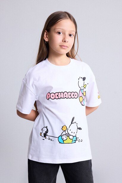 T-shirt oversize imprimé Pochacco à manches courtes et col rond pour fille