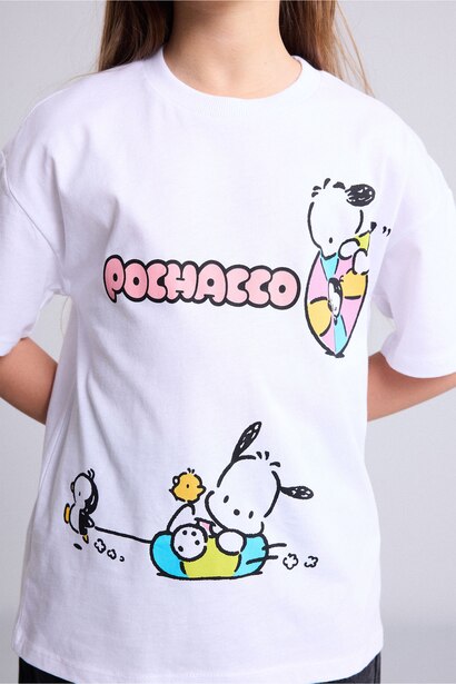 T-shirt oversize imprimé Pochacco à manches courtes et col rond pour fille