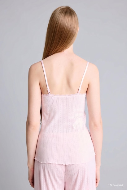 Woman V-Neck Lace Details Tank Top
