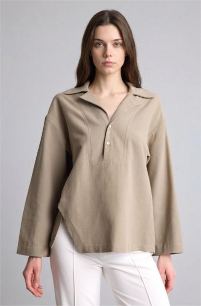 Regular Fıt Keten Karışımlı Uzun Kollu Tunik