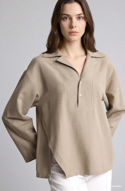 Regular Fit Linen Blended Long Sleeve Tunic